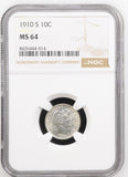 1910-S Barber Dime, MS64 NGC+CAC (16535) Key Date