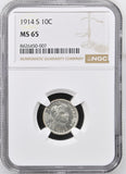 1914-S Barber Dime, MS65 NGC+CAC (16532) Key Date