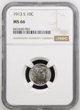 1913-S Barber Dime, MS66 NGC+CAC (16533) Key Date