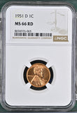 1951-D Lincoln Wheat Cent, MS66RD NGC (3262611) Stock photo