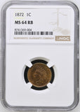 1872 Indian Head Cent, MS64RB NGC (15237)