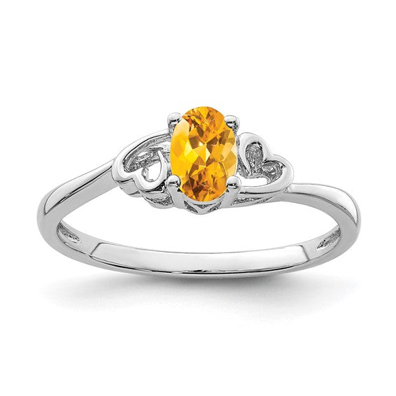 Sterling Silver Rhodium-plated Citrine Ring