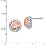 Cheryl M Sterling Silver Rhodium-plated 100 Facet Simulated Morganite and White Brilliant-cut CZ Halo Post Earrings