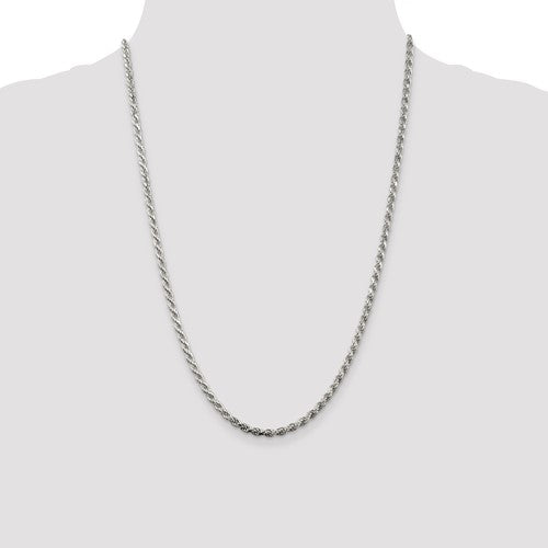 Sterling Silver Rhodium-plated 3mm Diamond-cut Rope Chain