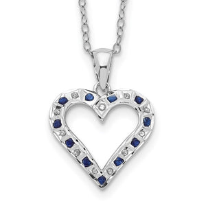 Diamond Fascination Diamond Mystique Sterling Silver Platinum-plated Diamond and Sapphire Heart 18 Inch Necklace