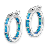 Sterling Silver Rhodium-plated Blue Cr. Opal In/Out Round Hoop Earrings