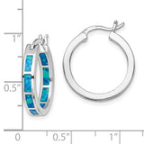 Sterling Silver Rhodium-plated Blue Cr. Opal In/Out Round Hoop Earrings