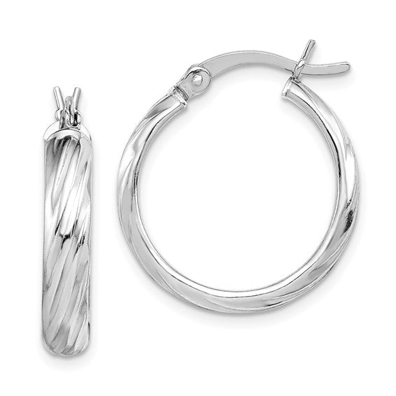 Sterling Silver Rhodium-plated Textured 20mm Hoop Earrings
