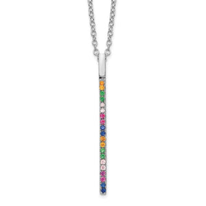 Prizma Sterling Silver Rhodium-plated 16 inch Colorful CZ Vertical Bar Necklace with 2 inch Extender