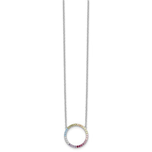 Prizma Sterling Silver Rhodium-plated 16 inch Colorful CZ Open Circle Necklace with 2 inch Extender