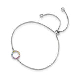 Prizma Sterling Silver Rhodium-plated Colorful CZ Open Circle Adjustable Bolo Bracelet