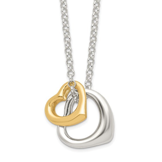 Sterling Silver Polished Vermeil Heart with 2in ext. Necklace