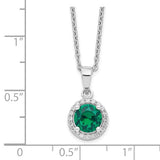 Brilliant Sterling Silver Rhodium Plated 18 inch White and Green Micro Pavé CZ Necklace, with 2 Inch Extender