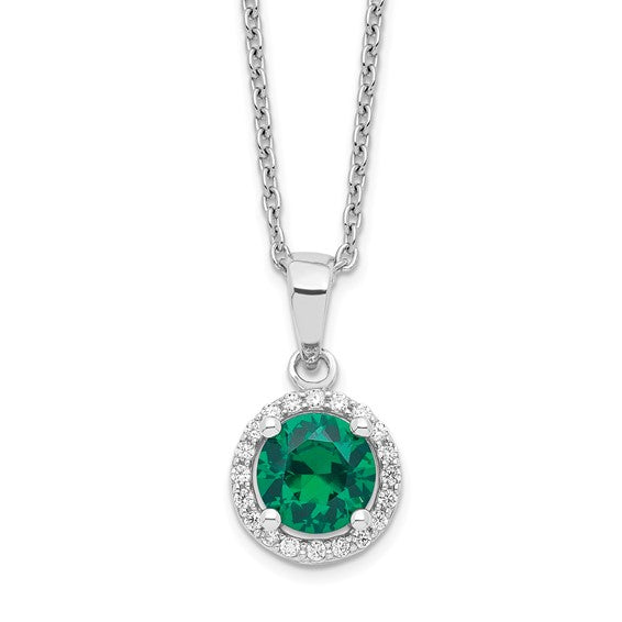 Brilliant Sterling Silver Rhodium Plated 18 inch White and Green Micro Pavé CZ Necklace, with 2 Inch Extender
