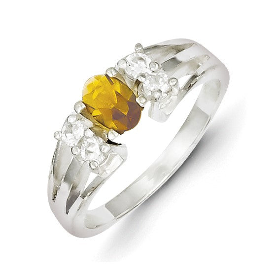 Sterling Silver Yellow Oval CZ with Side Stones Ring