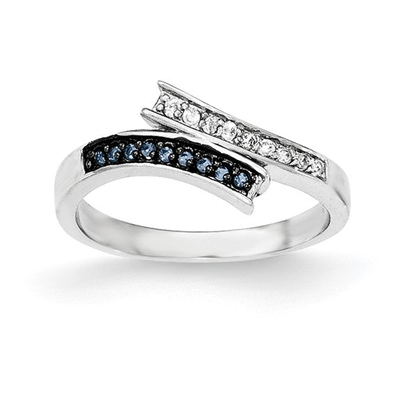 Sterling Silver Polished CZ and Blue Glass Stone Ring