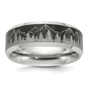 Chisel Stainless Steel Brushed Center with Laser Design Mountains 8mm Band