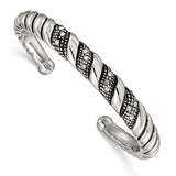 Stainless Steel Polished and Antiqued with Crystal Cuff Bangle
