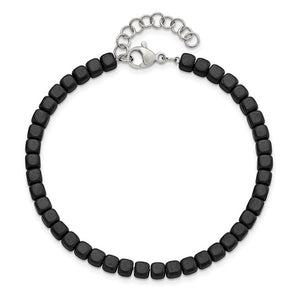 Chisel Stainless Steel Brushed and Polished Square Hematite Beaded 7 inch Bracelet with 1.25 inch Extension