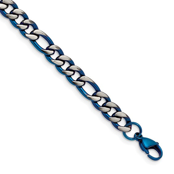 Chisel Stainless Steel Brushed and Polished Blue IP-plated 7.5mm 8.5 inch Bracelet