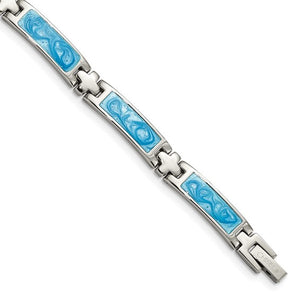 Chisel Stainless Steel Polished with Blue Swirl Enamel 7.25 inch Link Bracelet
