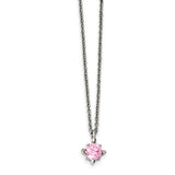 Stainless Steel Pink CZ Pendant 18in Necklace