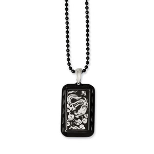 Stainless Steel Black IP-plated with Dragon Dog Tag 20in Necklace