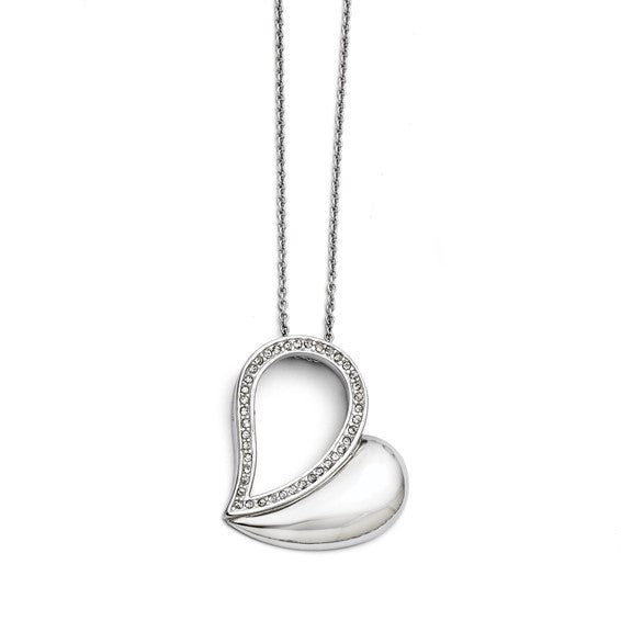 Stainless Steel Polished Crystal Heart Necklace