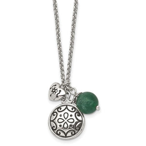 Stainless Steel Antiqued and Polished Synthetic Jade with 20in Necklace