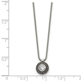 Stainless Steel Antiqued and Polished with CZ Circle 18in Necklace