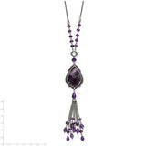 Stainless Steel Polished and Antiqued Amethyst and CZ with 2in ext Reversible Teardrop Necklace