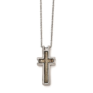 Stainless Steel Polished Cream/Brown Enameled Inlay Cross Necklace