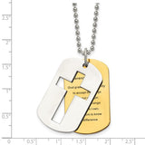 Chisel Stainless Steel Polished Yellow IP-plated 2 Piece Cross Serenity Prayer Dog Tag on a 22 inch Ball Chain Necklace