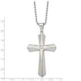 Chisel Stainless Steel Brushed and Polished with CZ Cross Pendant on a 24 inch Ball Chain Necklace