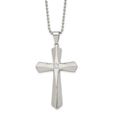 Chisel Stainless Steel Brushed and Polished with CZ Cross Pendant on a 24 inch Ball Chain Necklace