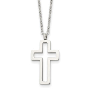 Chisel Stainless Steel Polished Cut-out Cross Pendant on a 17.5 inch Cable Chain Necklace