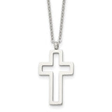 Chisel Stainless Steel Polished Cut-out Cross Pendant on a 17.5 inch Cable Chain Necklace