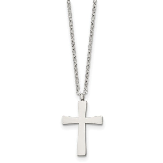 Chisel Stainless Steel Polished Small Cross Pendant on a 18 inch Cable Chain Necklace