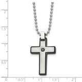 Chisel Stainless Steel Brushed and Polished Black IP-plated CZ Cross Pendant on a 20 inch Ball Chain Necklace