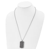 Chisel Stainless Steel Brushed Laser Cut Black IP-plated with CZ Dog Tag on a 24 inch Ball Chain Necklace