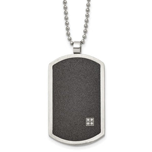 Chisel Stainless Steel Brushed Laser Cut Black IP-plated with CZ Dog Tag on a 24 inch Ball Chain Necklace
