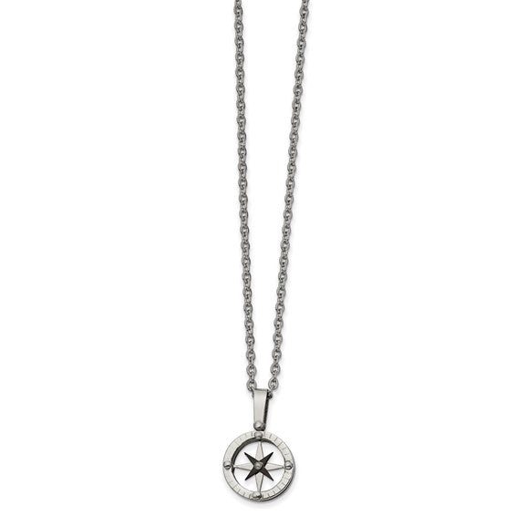 Chisel Stainless Steel Polished Black IP-plated Moveable Compass Pendant on a 20 inch Cable Chain Necklace