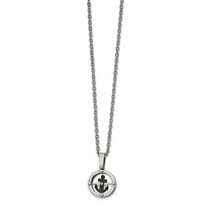 Chisel Stainless Steel Polished Black IP-plated Moveable Compass with Anchor Pendant on a 20 inch Cable Chain Necklace