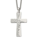 Chisel Stainless Steel Polished Etched Broken Prayer Cross Pendant on a 24 inch Curb Chain Necklace