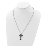 Stainless Steel IP Black-plated and CZ Cross Pendant Necklace