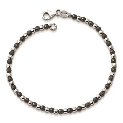 Sterling Silver Black Ruthenium-Plated Polished D/C Beaded Bracelet