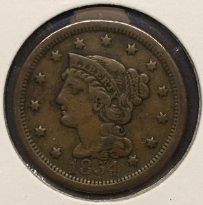 1854 Large Cent VF30
