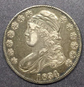 1834 Capped Bust Half, Lettered Edge, XF/AU.