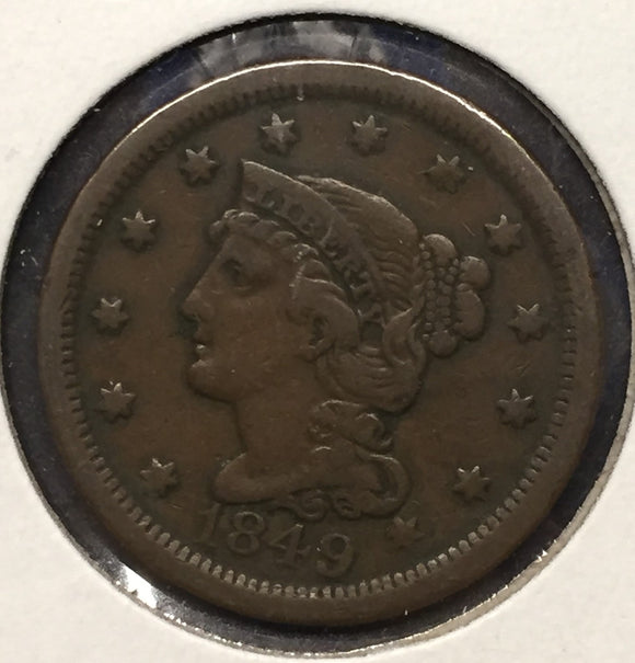 1849 Large Cent. VF Coronet