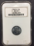 1943-D Lincoln Cent MS67 NGC